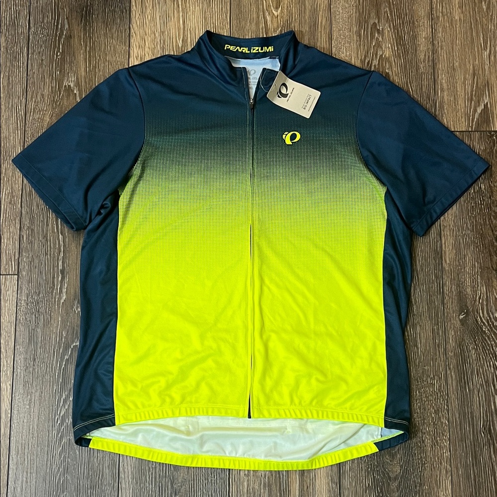 NWT Pearl Izumi Yellow & Navy Blue Full Zip Cycling Jersey Mens Size XXL